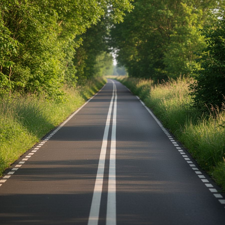 Smooth paved cycling path through a treed corridor in southern Ontario