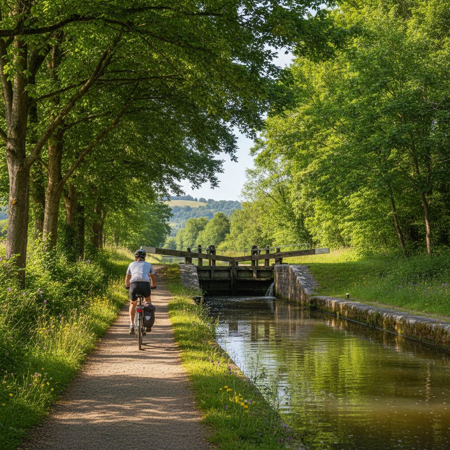 Cycling along the Rideau Canal near Smiths Falls in eastern Ontario