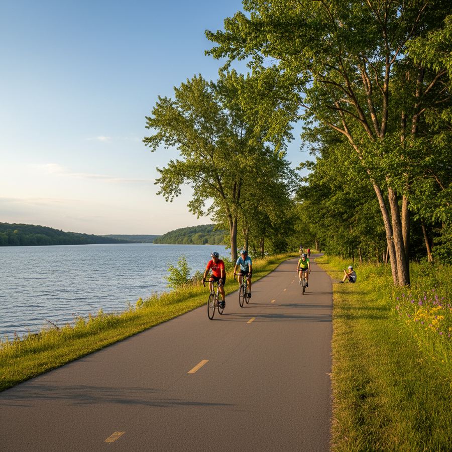 Ottawa River Pathway running alongside the Ottawa River with forested banks and blue water