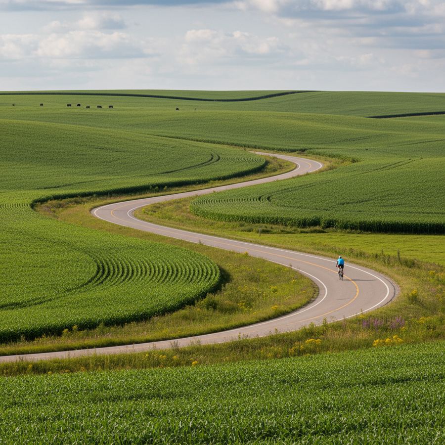Country road cycling through Dufferin County farmland near Shelburne