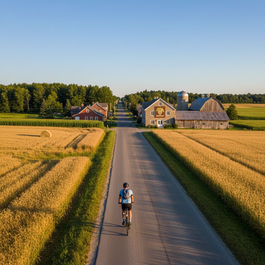 Country road through rolling farmland near Creemore in Simcoe County