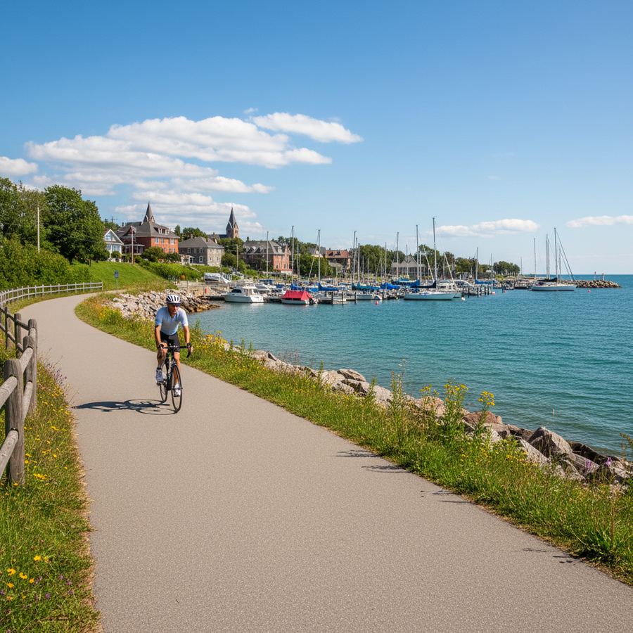 Paved section of the Tay Shore Trail running through Midland's waterfront park